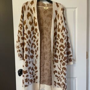 Kori Cream and Brown Patterned Cardigan Tunic NWOT
